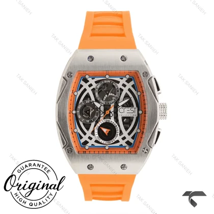 ساعت کرست مردانه 6320-4 فول دیت بند نارنجی Crest-10995-G