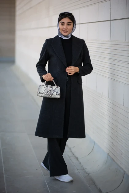 پالتو فوتر بلند ماوی ( پاییزه و زمستانه)