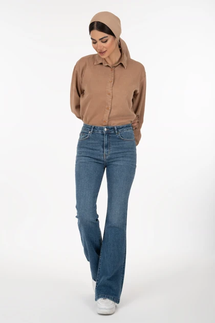 شلوار جین زنانه بوت‌کات فلکس(کشی) آبی وسط رویال جین Royal Jeans