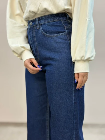 شلوار نیم بگ جین سورمه ای آمسو