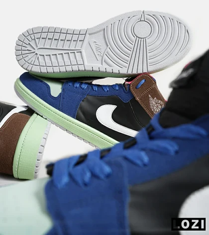 کفش کتانی مردانه و زنانه ساق‌دار مشکی آبی قهوه ای NIKE jordan 1
