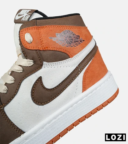 کفش کتانی مردانه و زنانه ساق‌دار سفید قهوه ای نارنجی NIKE jordan 1 مدل 8487