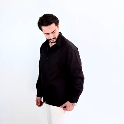 پیراهن آستین بلند مردانه مشکی مدل پری