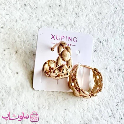 گوشواره زنانه حلقه‌ای ژوپینگ مدل برجسته طلایی رنگ کد 2991