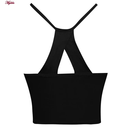 کراپ تاپ زنانه مدل پد ثابت رنگ مشکی ماییلدا کد 5258-241