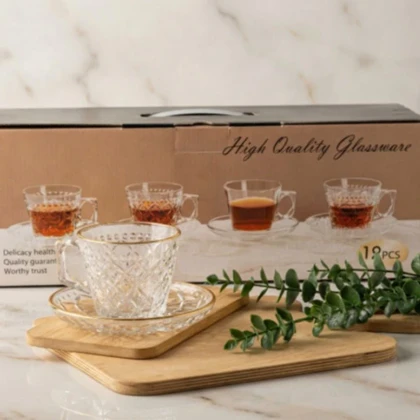 ست فنجان و نعلبکی چای خوری لبه طلایی