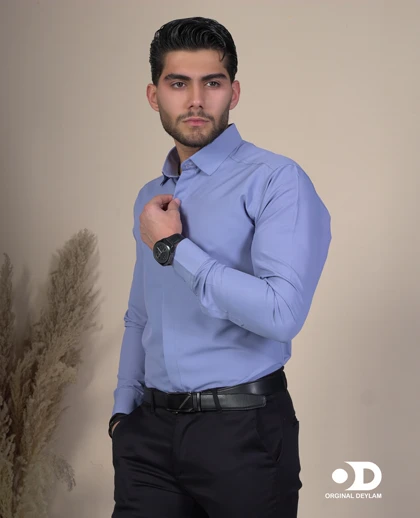 پیراهن دوشین اسپرت-مجلسی مردانه رنگ آبی طوسی یقه خرگوشی snt