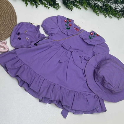 سارافون آستین کوتاه دخترانه کلاه کیف