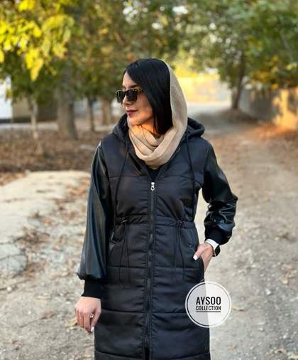 کاپشن آستین چرم