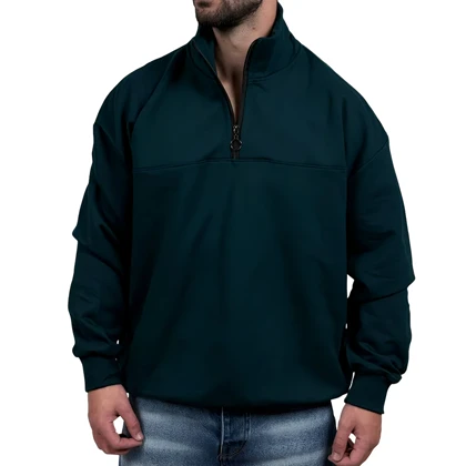 دورس مردانه یقه نیم زیپ سبز طرح ساده