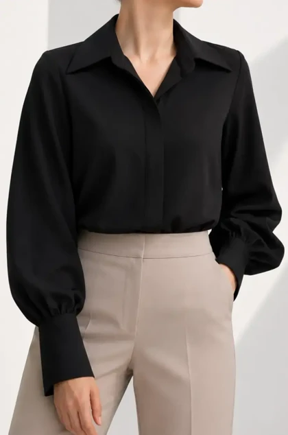 شومیز زنانه کرپ یقه پایه دار کریستینا (Cristina) سین استایل