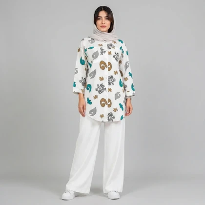 مانتو زنانه لینن طرح دار پازل کد 205
