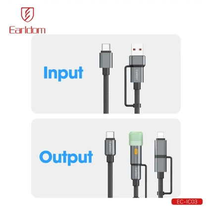 کابل شارژ چندکاره ارلدام Earldom مدل EC-IC03 توان 60 وات 1.2 متر