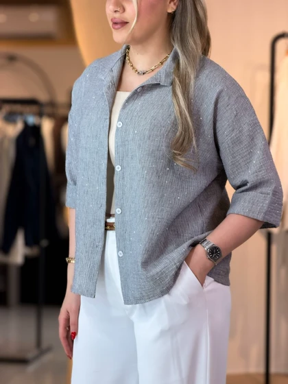 شومیز نگینی نورا خاکستری 1403016