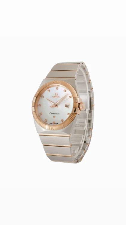 ساعت امگا کانسلیشن مردانه دورنگ رزگلد ایندکس نگین Omega Constellation SilverRosegold