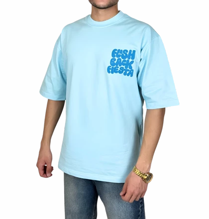 تیشرت آستین کوتاه مردانه آبی آسمانی با چاپ پفکی