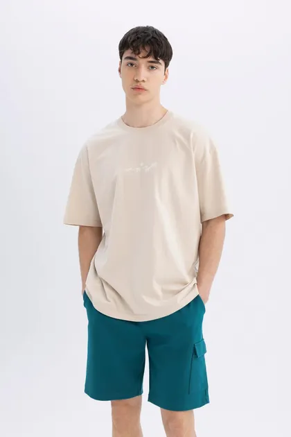 تیشرت آستین کوتاه چاپ شده با یقه پشت سر Fit سایز بزرگ C7165AX24SM