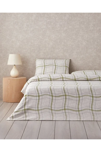 سرویس روتختی دو نفره English Home مدل Wave Check پنبه ویسکوز - سبز روشن-بژ