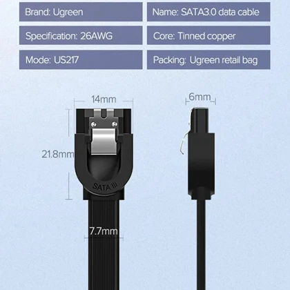 کابل دیتای هارد SATA3.0 نیم متری یوگرین UGREEN US217 30797 - زانویی 90 درجه