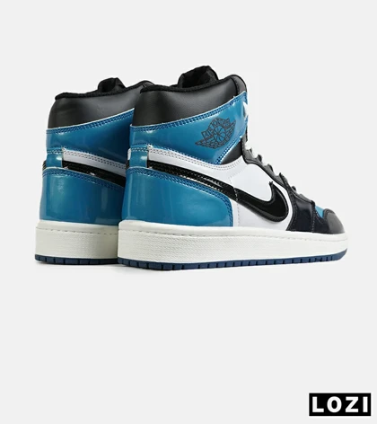 کفش کتانی ساق‌دار مردانه و زنانه مشکی سفید آبی NIKE jordan 1 مدل 7674