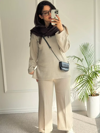 ست مانتو شلوار بافت آریا