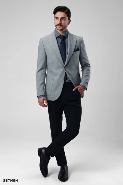 کت تک مردانه نیم آستر دو دکمه یقه ایتالیایی