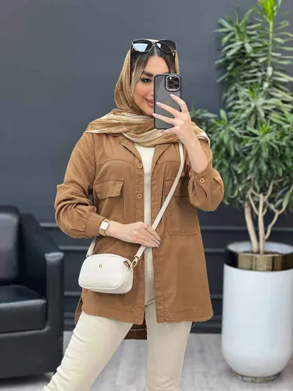 مانتو آستین برش‌دار دو جیب