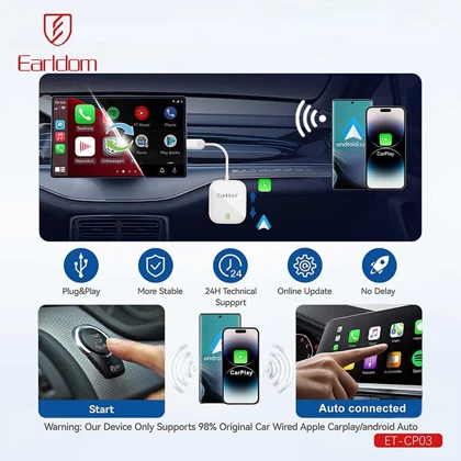 دانگل وایرلس اپل CarPlay و Android Auto یواس‌بی ارلدام CP03 با دانگل تایپ‌سی