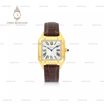 ساعت مچی کارتیه دومونت بند چرمی قهوه ای قاب طلایی Cartier