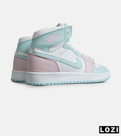 کفش کتانی ساق‌دار زنانه سفید آبی صورتی نایک NIKE jordan 1 مدل 8136