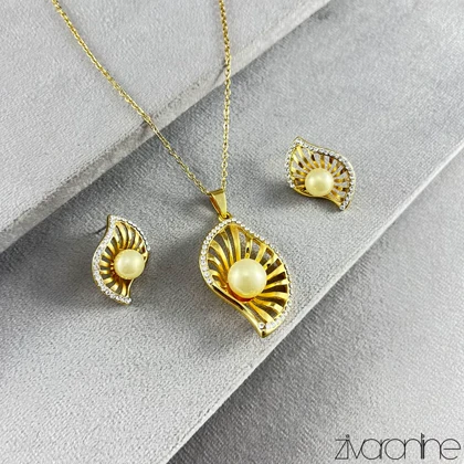 نیم ست مدل صدفی نگین‌دار 10172