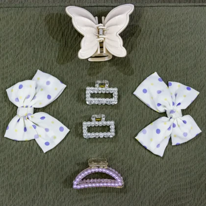 ست اکسسوری مو دخترانه فانتزی گیره پروانه‌ای و پاپیون مرواریدی