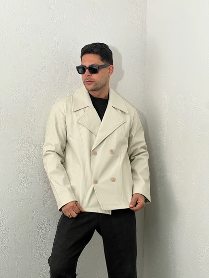 کاپشن مردانه چرم دبل برست mc