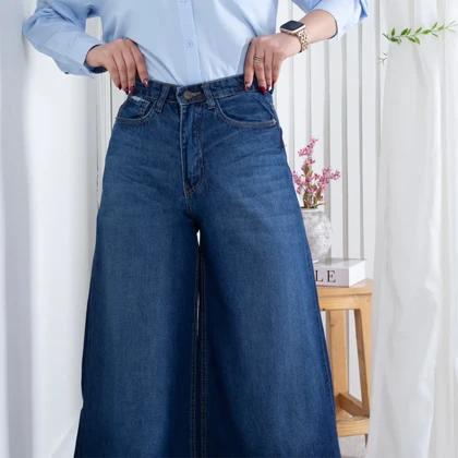 شلوار جین دخترونه کراپ فول بگ THREE JEANS 19003