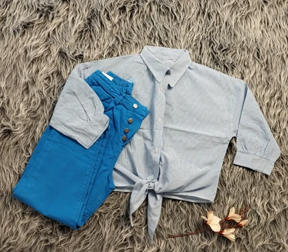 شومیز راه راه جلو گره‌ای زنانه کد 403043