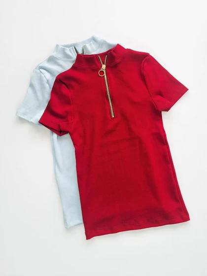 کراپ تاپ یقه سه سانت کبریتی آستین نصفه نیم زیپ