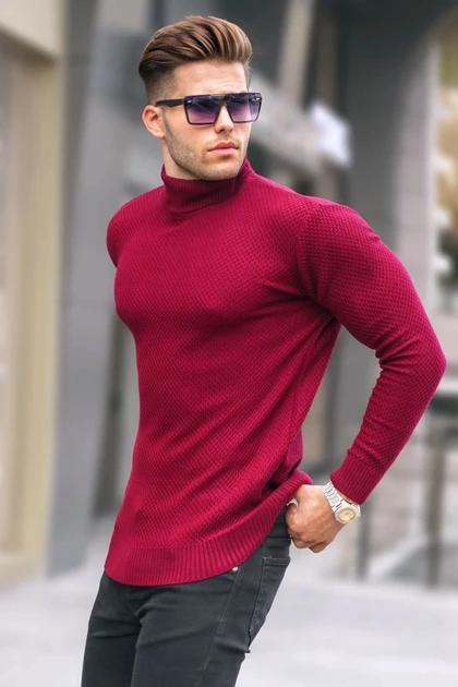 ژاکت یقه اسکی شرابی 5989