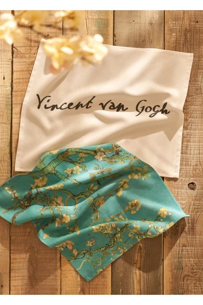 دستمال خشک‌کن 2 تکه Bella Maison مدل Van Gogh Almond Blossom پنبه‌ای - فیروزه‌ای