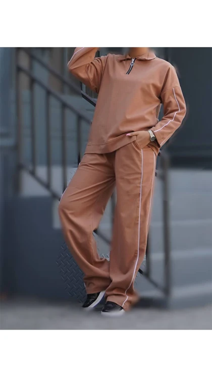 ست نیم زیپ نوار دوزی زنانه 11540