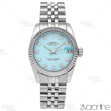 ساعت رولکس دیت جاست زنانه سیلور صفحه تیفانی نگینی مدیوم 106088