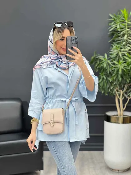 مانتو لینن دکمه مخفی دو جیب