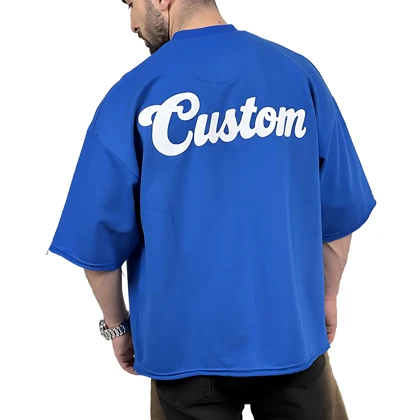 تیشرت مردانه آبی پنبه سه نخ طرح ساده فونت