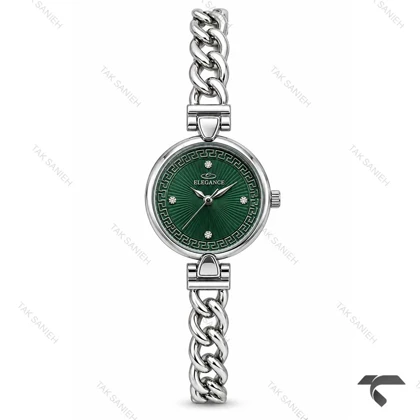 ساعت مچی الگانس زنانه رفرنس EL006 سیلور صفحه سبز نگین‌دار Elegance-11486-L