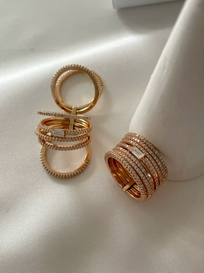 انگشتر7 لاین تک نگین باگت و فول نگین ژوپینگ