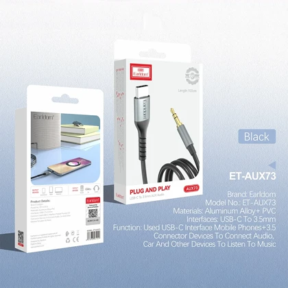 کابل انتقال صدا AUX به Type-C ارلدام Earldom مدل AUX73 طول 1 متر