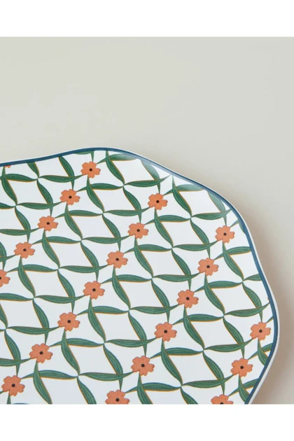 بشقاب دسر Bone China English Home مدل Nostalgic Petals - سبز
