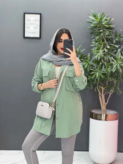 مانتو لینن دکمه فلزی جیب پاکتی