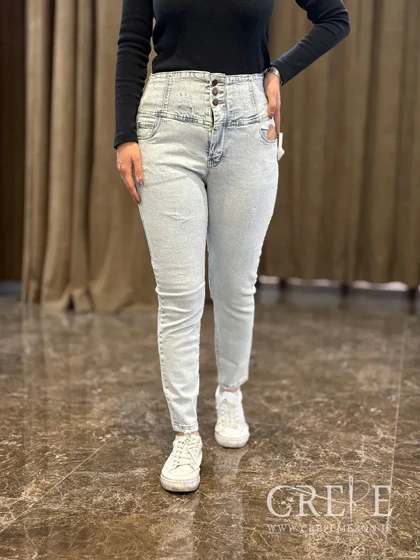 جین جذب کمرگنی آبی یخی قد 92