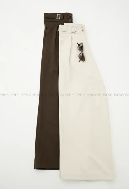 شلوار کتان کج راه سگک نما کد1004537