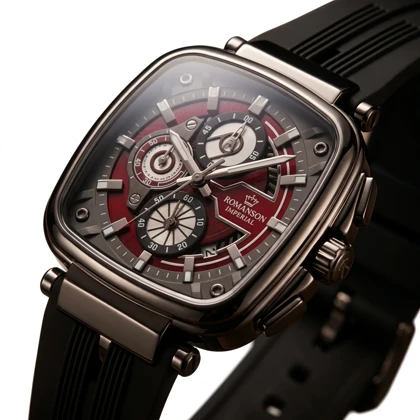 ساعت مچی مردانه رومانسون امپریال مدل 1411G.02 بند رابر مشکی صفحه خاکستری و شرابی
